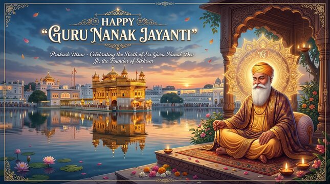 Guru Nanak Jayanti: Golden Temple & Guru Nanak Dev Ji Meditating by Water