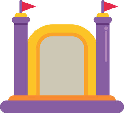 Flat bouncy castle icon, colorful inflatable play structure for kids, parties, playgrounds, and fun activities.