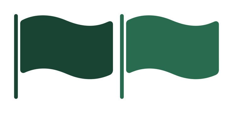 Green flag vector icon, waving flag graphic element, simple pennant symbol for success and achievement, isolated flat design illustration for web and app interfaces