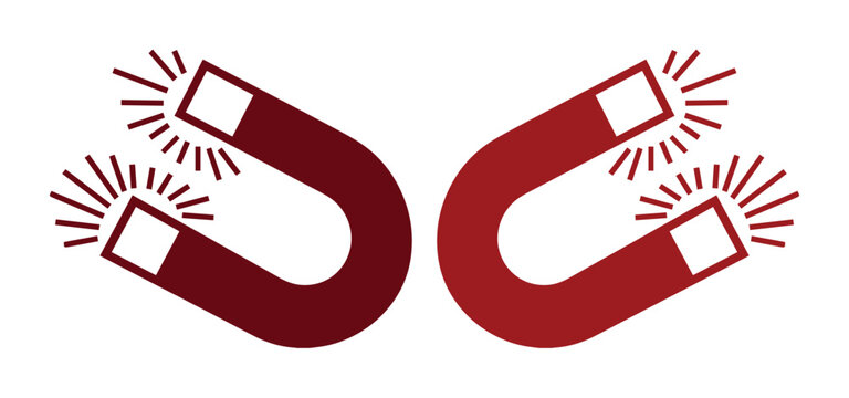 Powerful red horseshoe magnets, attracting force vector illustration. Magnetic pull concept, business attraction, and engagement graphic resource.
