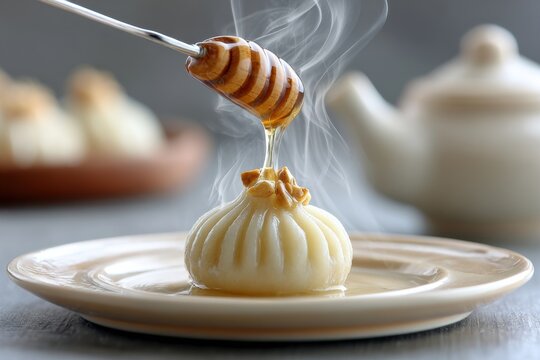 delicious Indian sweet modak, freshly steamed, filled with jaggery and coconut, and drizzled with ghee