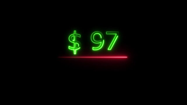 97 Dollar icon Finance and Currency Concept text 4k video, on black background.