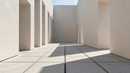 Minimalist Architectural Corridor with Sunlit Geometry