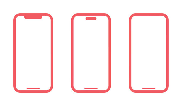 Modern red smartphone vector outlines, sleek mobile phone device mockups, minimalist digital gadget frames for UI/UX design, app development, and technology presentations.