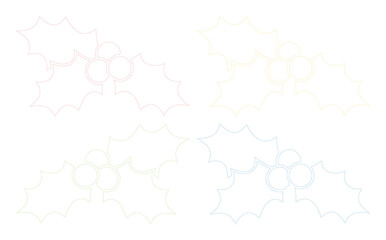 Fototapeta premium Delicate pastel holly leaves and berries vector set, subtle Christmas holiday design elements, festive winter season graphic resources, decorative botanical illustrations for greeting cards and