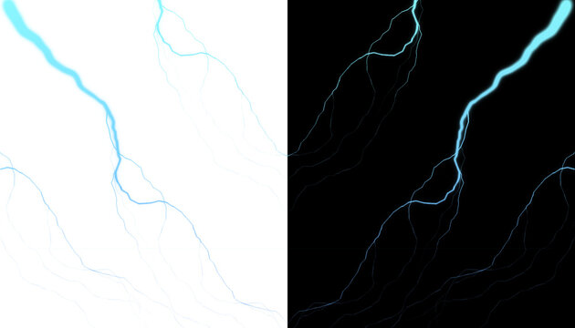 Split screen with lightning on black and white backgrounds