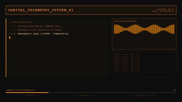 Orbital Telemetry System X1 Satellite Control Dashboard Data Display.