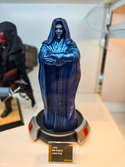 Naklejka premium Taiwan, Taipei City, March 29, 2026 – Star Wars The Phantom Menace Darth Maul Figure Display Sale at Taipei Main Station Underground HOBBY OFF Taiwan