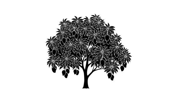 Mango Tree Silhouette Vector Illustration Tropical Fruit Tree Isolated on White Background