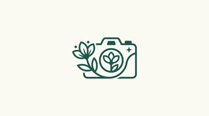 Obraz premium Nature Photography Logo Camera and Floral Elements