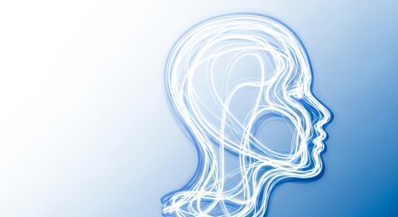 Obraz premium Abstract human profile made of glowing light fibers representing neural pathways and cognitive technology concepts