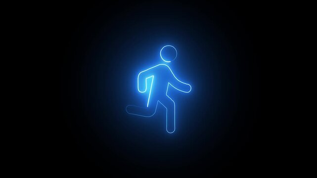 Neon blue silhouette of running man animation loop for fitness healthcare and digital technology backdrops