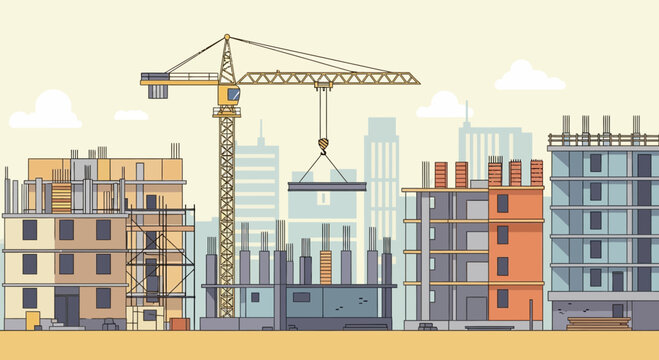 Construction Site with Crane and Buildings Under Development 1.