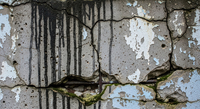 Cracked Concrete Wall with Peeling Paint