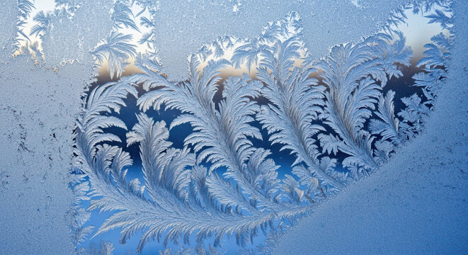 Frosted Window with Intricate Ice Crystal Patterns