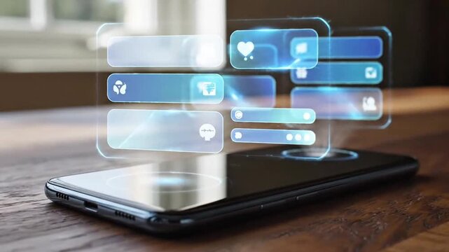 Smartphone with floating social media interface elements