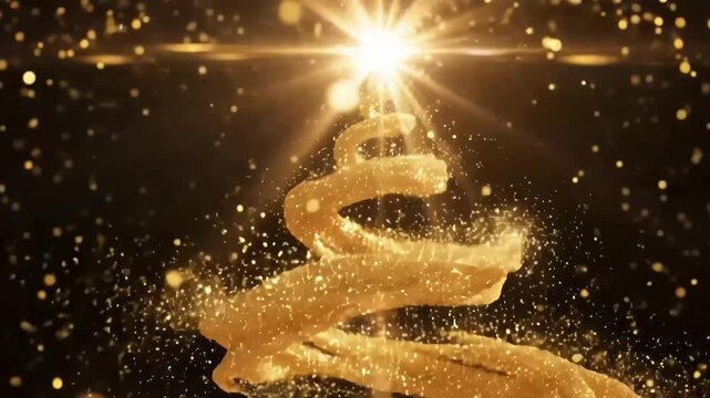Golden churro shaped like a christmas tree with sparkles