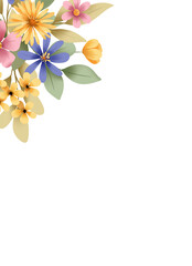 Background for greeting cards, wedding invitations with place for text, floral border, backdrop. Isolated on white. Hand painting. 