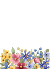 Background for greeting cards, wedding invitations with place for text, floral border, backdrop. Isolated on white. Hand painting. 