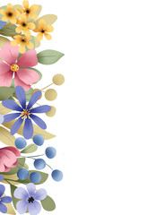 Background for greeting cards, wedding invitations with place for text, floral border, backdrop. Isolated on white. Hand painting. 