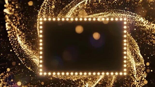 Golden sparkle frame with marquee lights border and dark center