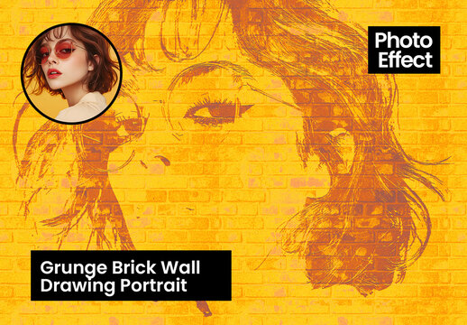 Grunge Brick Wall Drawing Portrait Photo Effect