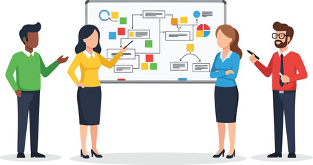 Obraz premium Business team presentation vector illustration with workflow planning and strategy discussion