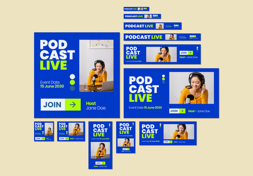 Podcast Live Event Social Media Banner Template Set