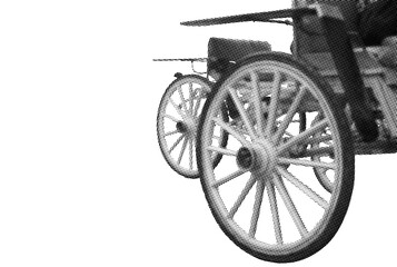Fototapeta premium woden wheel horse-drawn carriage pixelate grayscale color halftone dotted texture style collage element