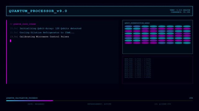 Quantum Processor V9 0 Qubit Array State Stream Dashboard Display.