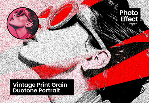 Vintage Print Grain Duotone Portrait Photo Effect