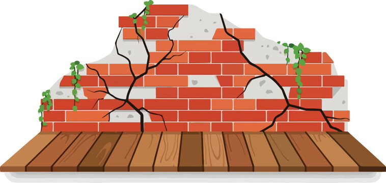 Cracked brick wall with wooden planks, representing decay and restoration themes