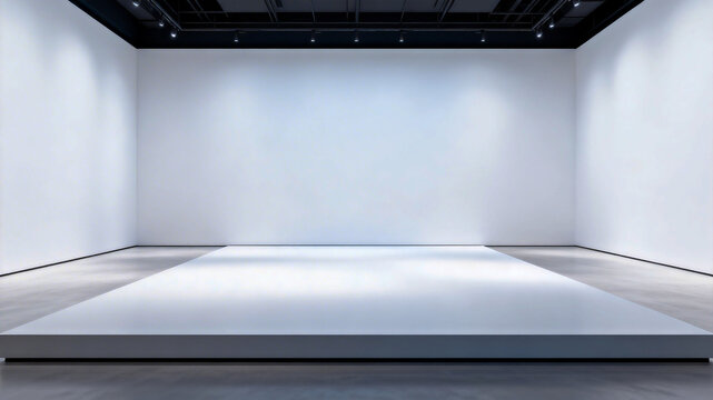 Empty White Art Gallery with Platform