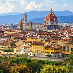 Obraz premium Aerial view of a historic Italian city with a large cathedral (1)