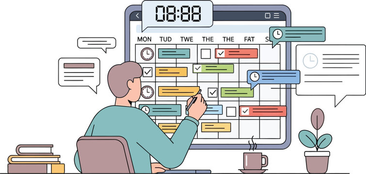 Project management planning vector illustration with schedule board and task organization