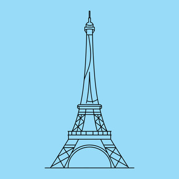 Eiffel Tower line on blue background line black lines minimal simple