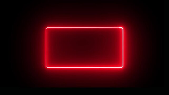 Red color Rectangle glowing neon frame background animation, Glowing neon rectangle border frame in the shape rectangle. Neon abstract red color rectangle shape line