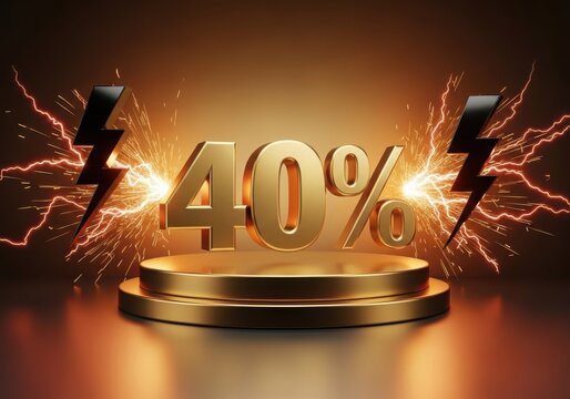 Golden 40 percent discount with lightning and podium