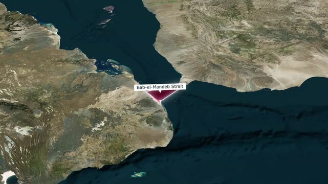 Bab el Mandeb Strait Highlighted Satellite Map Animation