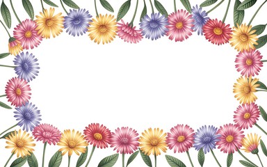 Obraz premium A bright floral border design featuring a pink and yellow daisy pattern creates a decorative frame made of flowers for a spring blossom nature card illustration
