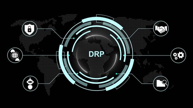 Central circular hub labeled DPR connected by lines to surrounding hexagonal representing data analysis security and teamwork