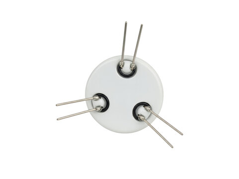 White electronic component, triac or transistor, six terminals, isolated on transparent background