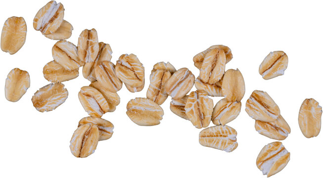 Top view close up of scattered oat flakes on a transparent surface transparent