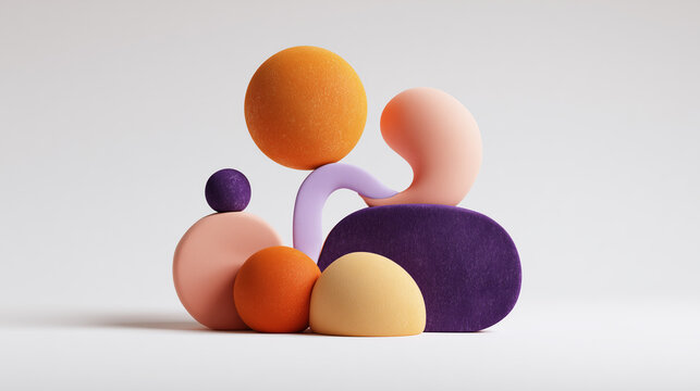 ミニマルな3D抽象彫刻 ソフトな質感の幾何学形状