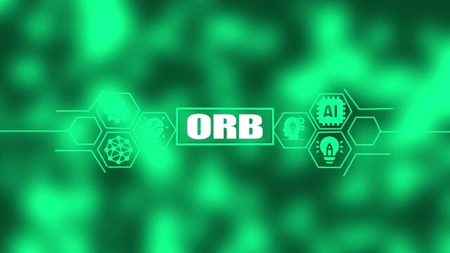 Vivid green abstract background with a blurred bokeh effect and a central showing the letters bord surrounded by hexagonal for ai and technological concepts