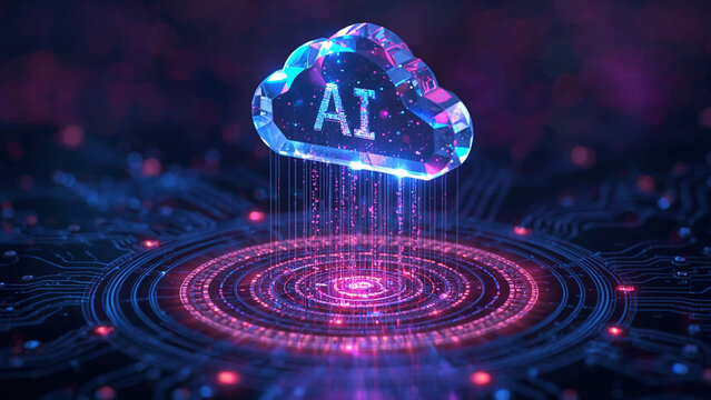 Cloud and edge computing technology data transfer concept. A large cloud icon is in the center, Ai Brain Cloud Big data, network, Science and futuristic ai cloud background concept.