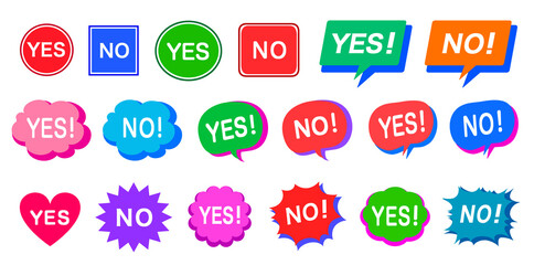 YES NO はい いいえ アイコン 素材 セット あしらい 吹き出し おしゃれ ポップ シンプル ラベル スタンプ ステッカー YES and NO icon set.Pop art style.badge, sticker, mark, symbol,button,speech bubble shape