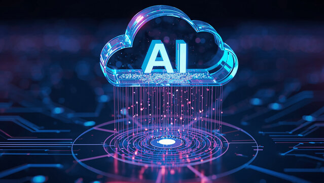 Cloud and edge computing technology data transfer concept. A large cloud icon is in the center, Ai Brain Cloud Big data, network, Science and futuristic ai cloud background concept.