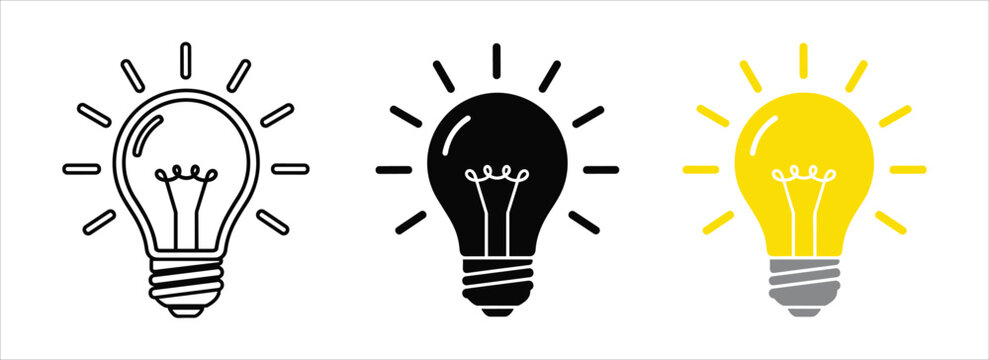 three light bulbs with different states of illumination