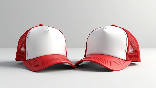 Red and white snapback baseball cap mockup set from front and side view